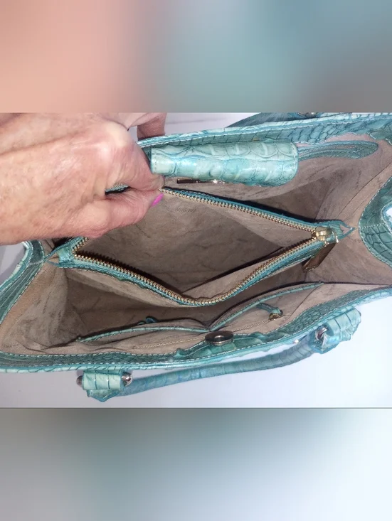 Brahmin Julian Melbourne Tote, Astral, Crocodile Embossed Leather, Aqua - Picture 14 of 16